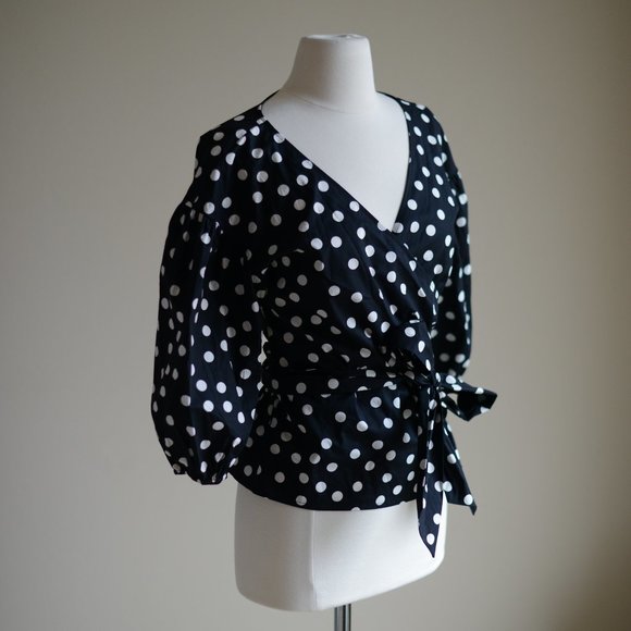 NEW WHBM Polka Dot Wrap Blouse XS - Picture 4 of 7